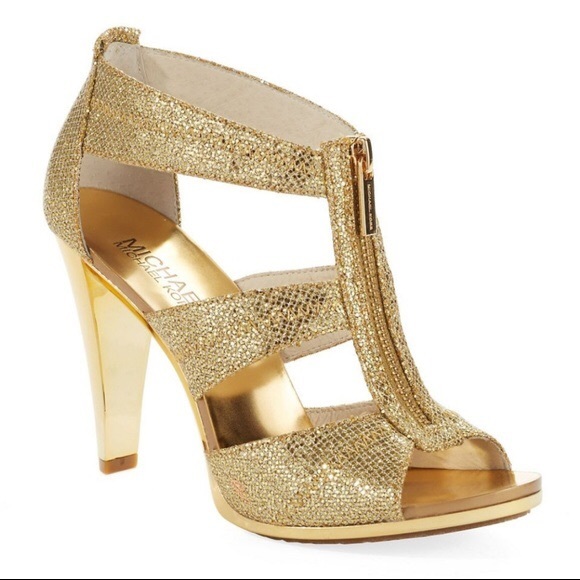 Michael kors gold glitter heels Clearance